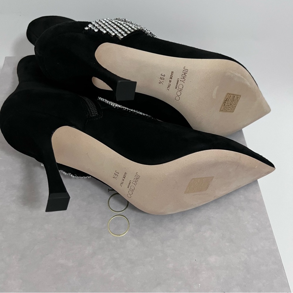 Jimmy Choo Kaza Suede Crystal-Buckle Booties size 39.5/US 9 Authentic - Picture 7 of 8